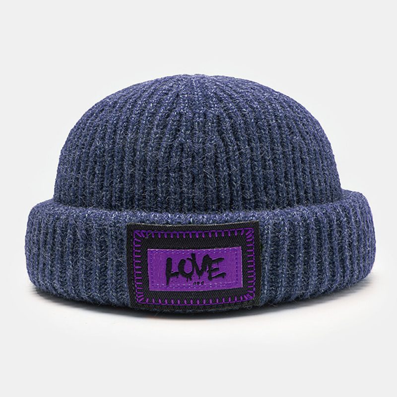 Unisex Strikket Lue Brevmønster Patch Brimless Flensing Outdoor Warmth Beanie Utleier Cap Skull Cap