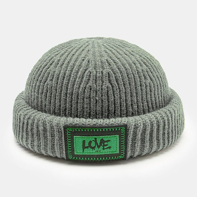 Unisex Strikket Lue Brevmønster Patch Brimless Flensing Outdoor Warmth Beanie Utleier Cap Skull Cap