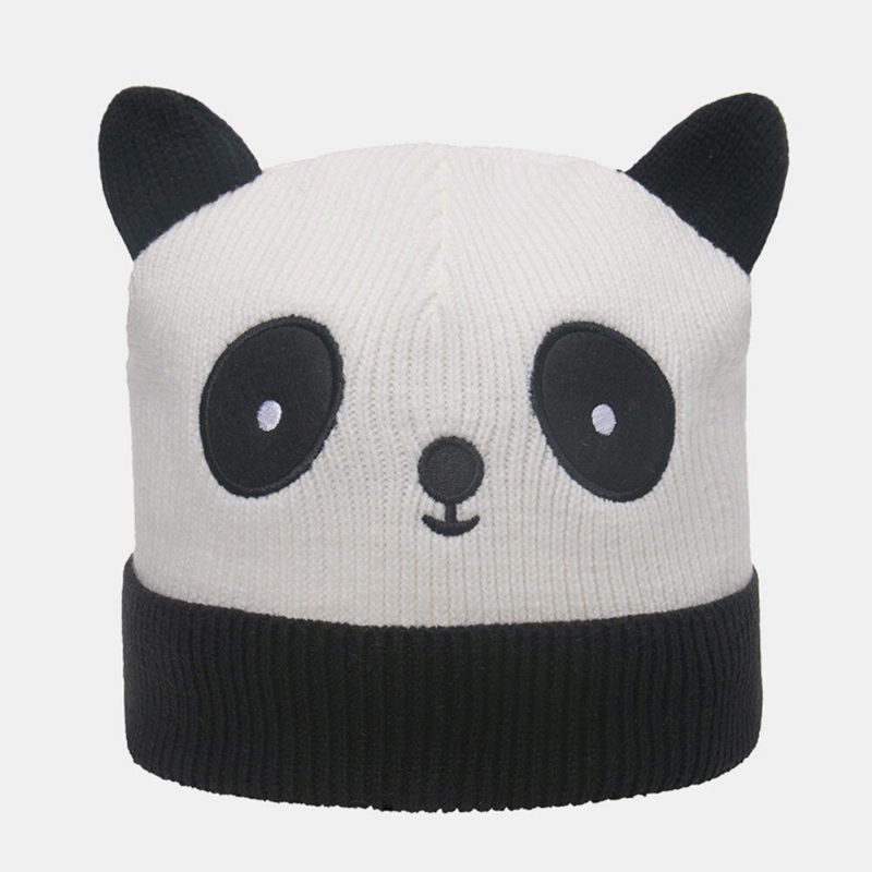 Unisex Strikket Lue Tegneserie Panda Hodeform Broderi Mote Varme Flensende Lue Lue