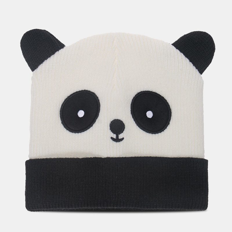 Unisex Strikket Lue Tegneserie Panda Hodeform Broderi Mote Varme Flensende Lue Lue