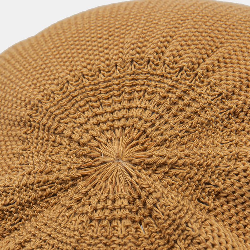 Unisex Strikket Solid Brevbrodert Anti-slitasje Vintage Pustende Beret Flate Cap