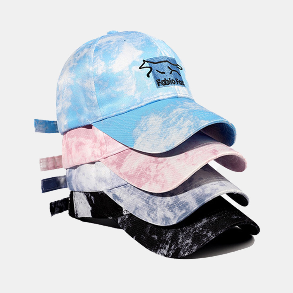 Unisex Tie-dye Ivy Cap Little Fox Broderimønster Utendørs Solskjerm Avslappet Justerbar Lue Baseballhatter