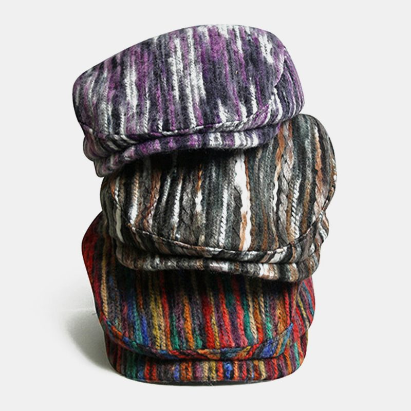 Unisex Tie-dye Regnbue Blandet Farge Striper Mønster Etnisk Stil Uformell Personlighet Fremover Hatt Beret Hat