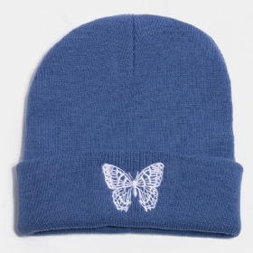 Unisex Ull Varm Elastisk Uformell Tegneserie Sommerfugl Broderimønster Strikket Lue Brimless Beanie