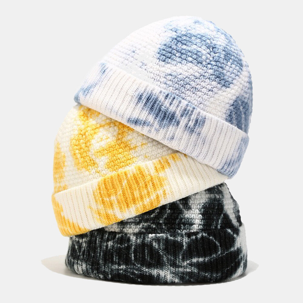 Unisex Uregelmessig Tie-dye Mønster Strikket Lue Street Hip Hop Justerbar Pustende Varm Solskjerm Landlord Cap Beanie Skull Cap