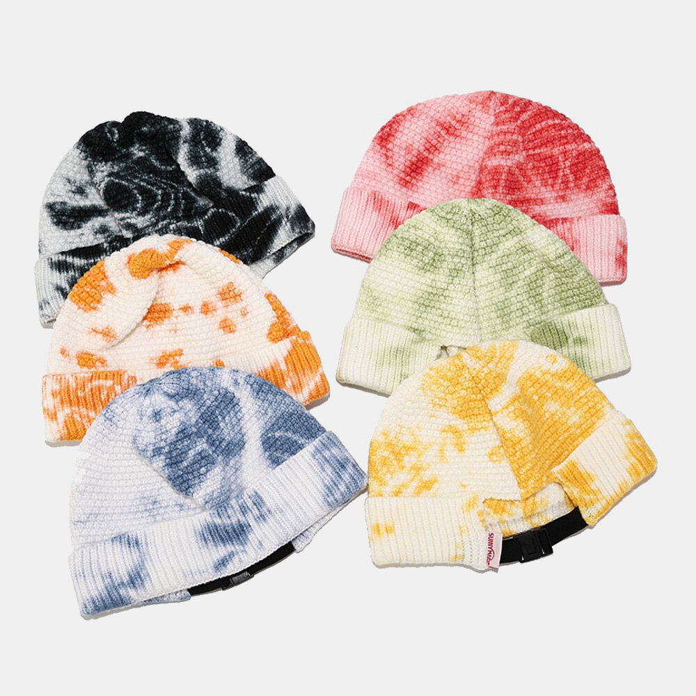 Unisex Uregelmessig Tie-dye Mønster Strikket Lue Street Hip Hop Justerbar Pustende Varm Solskjerm Landlord Cap Beanie Skull Cap