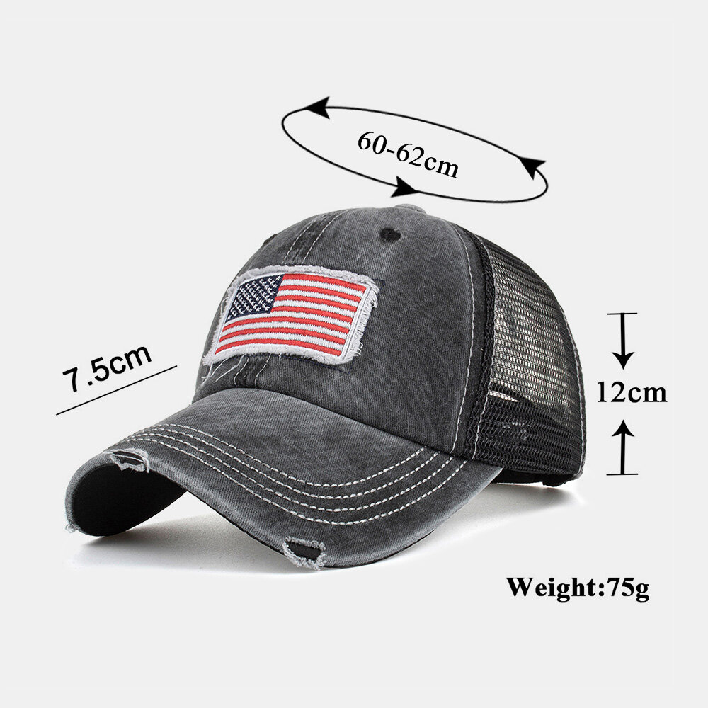 Unisex Vasket Amerikansk Flagg Patch Hestehale Baseball Cap Mesh Pustende Casquette Sommer Snapback Hat