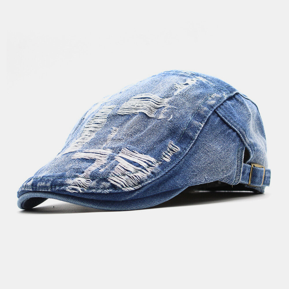 Unisex Vasket Denim Kanthull Make-gammelt Retro Solskjerm Forward Cap Beret Caps Flate Hat