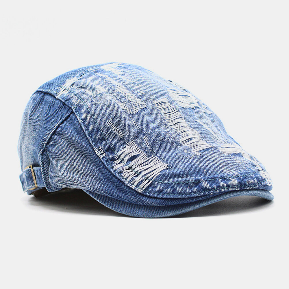 Unisex Vasket Denim Kanthull Make-gammelt Retro Solskjerm Forward Cap Beret Caps Flate Hat