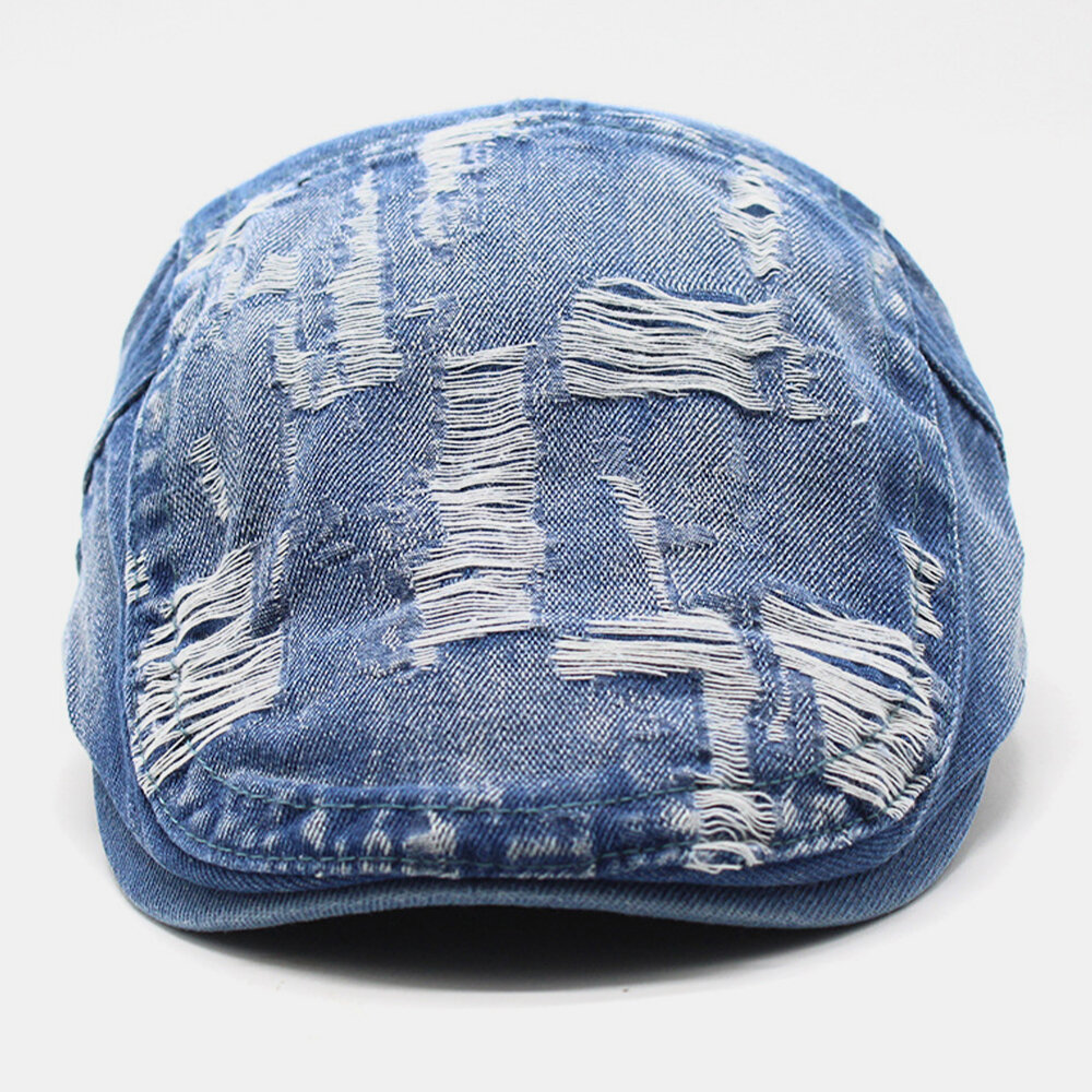 Unisex Vasket Denim Kanthull Make-gammelt Retro Solskjerm Forward Cap Beret Caps Flate Hat