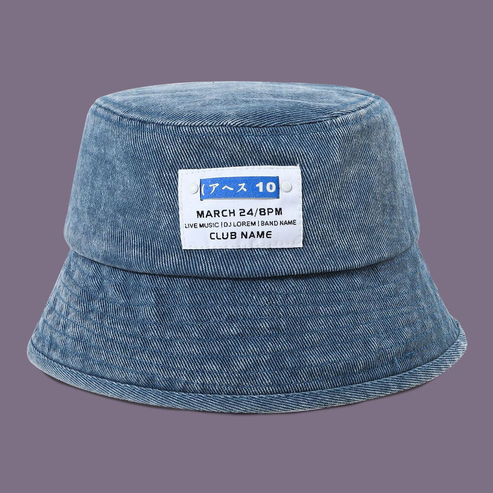 Unisex Vasket Dongeri Letter Patch All-match Sunscreen Bucket Hat