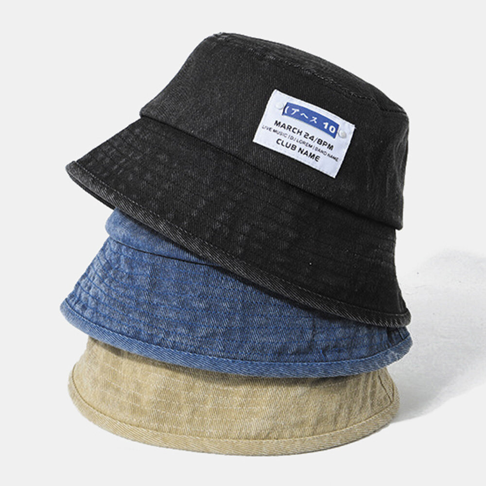 Unisex Vasket Dongeri Letter Patch All-match Sunscreen Bucket Hat