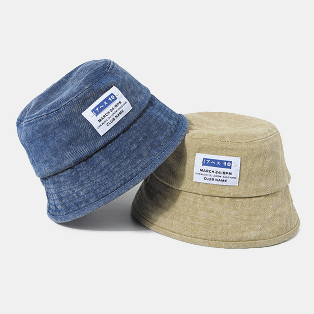 Unisex Vasket Dongeri Letter Patch All-match Sunscreen Bucket Hat