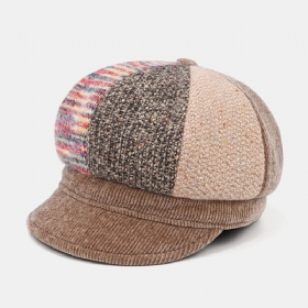 Unsiex Corduroy Patchwork Farge Varm All-match Casual Newsboy Hatter Åttekantet Hatter Beret Hat