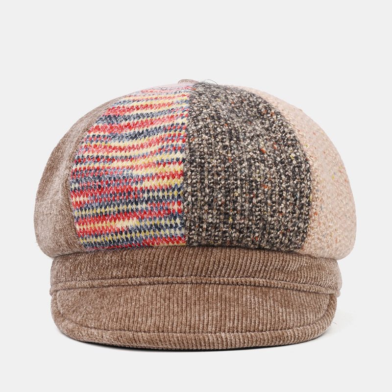 Unsiex Corduroy Patchwork Farge Varm All-match Casual Newsboy Hatter Åttekantet Hatter Beret Hat