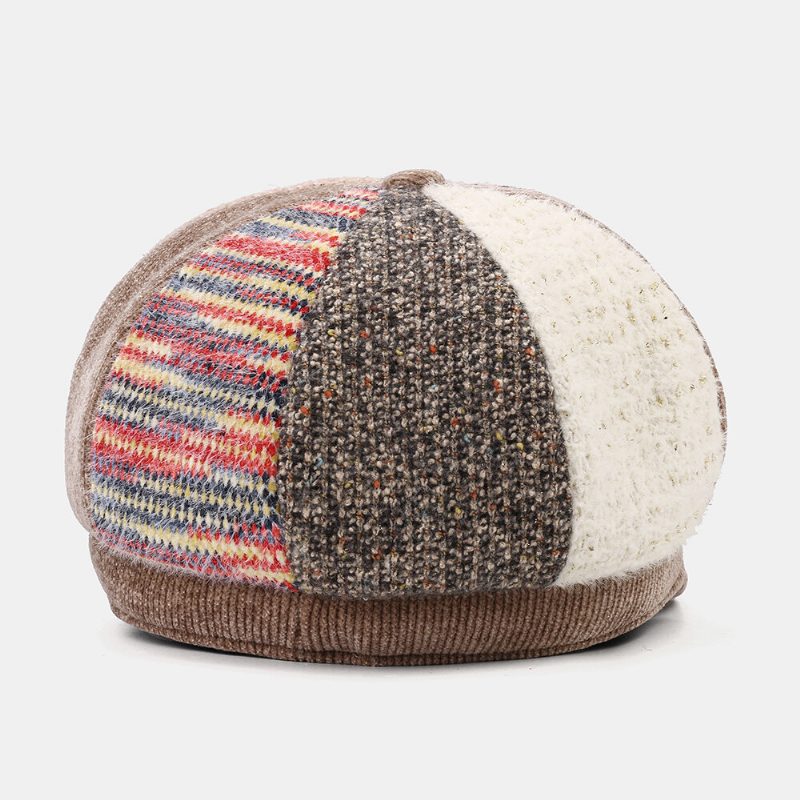 Unsiex Corduroy Patchwork Farge Varm All-match Casual Newsboy Hatter Åttekantet Hatter Beret Hat