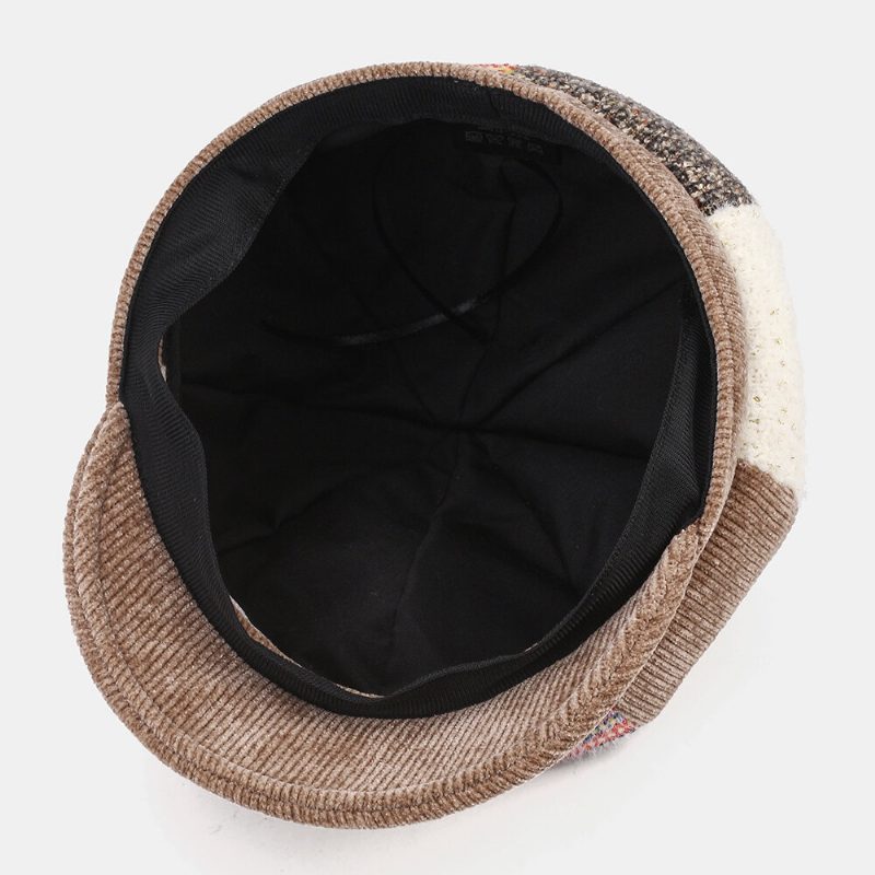 Unsiex Corduroy Patchwork Farge Varm All-match Casual Newsboy Hatter Åttekantet Hatter Beret Hat