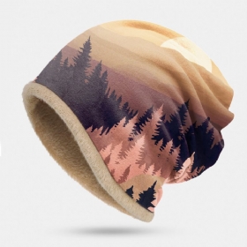 Women Plus Velvet Mountain Treetop Print Mønster Myk Personlighet Pustende Turban Cap Beanie